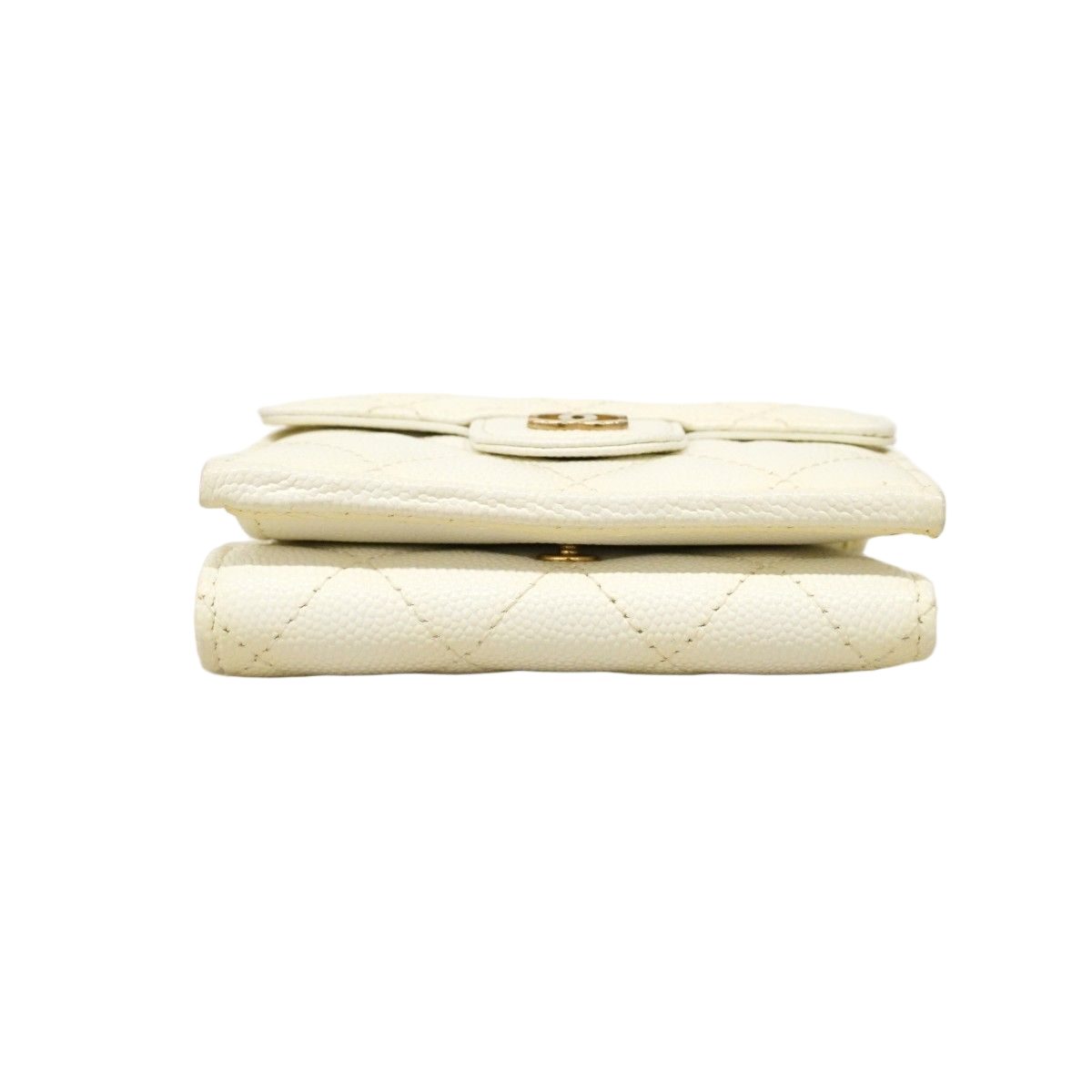 Chanel Trifold Wallet Quilted Caviar Leather White Champagne Gold — view 2