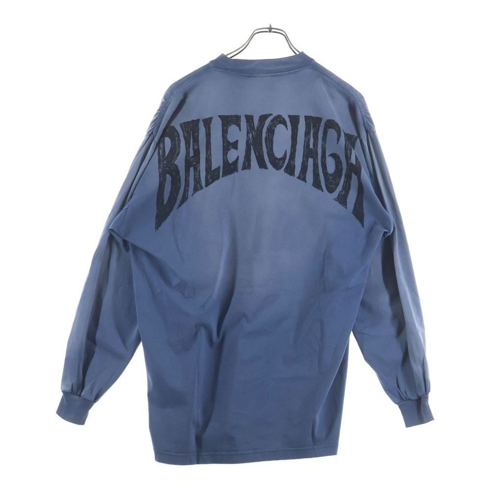 Balenciaga Back Logo Vintage Wash Long Sleeve T-Shirt Blue
