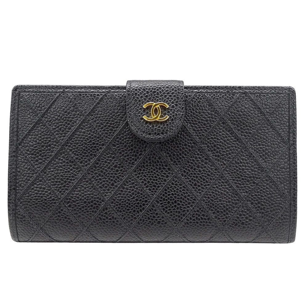 Chanel Wallet Long Bicolor Caviar Leather Black Gold