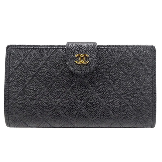 Chanel Wallet Long Bicolor Caviar Leather Black Gold