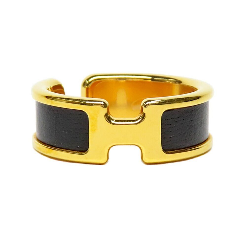 Hermes Olympe GM Black Gold Metal Leather Ring