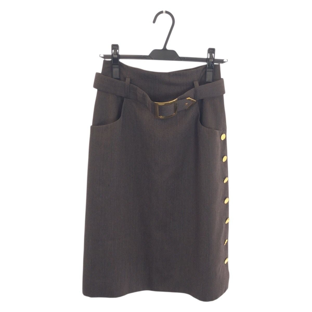 Chanel Vintage Gold Button CC Logo 40 Gray Wool Skirt
