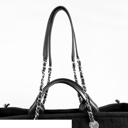 Chanel Large Shopping Black Silver Canvas Leather 2-Way Tote Shoulder Bag — view 4