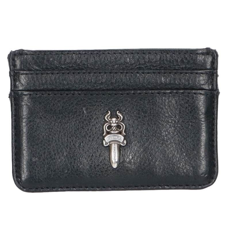 Chrome Hearts Double Side Dagger with Decorative Scroll Label Leather Card Case