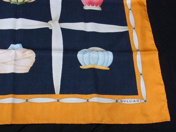 Bvlgari 100% Silk All-over Large Scarf Stole Shawl Women Orange And Multicolor