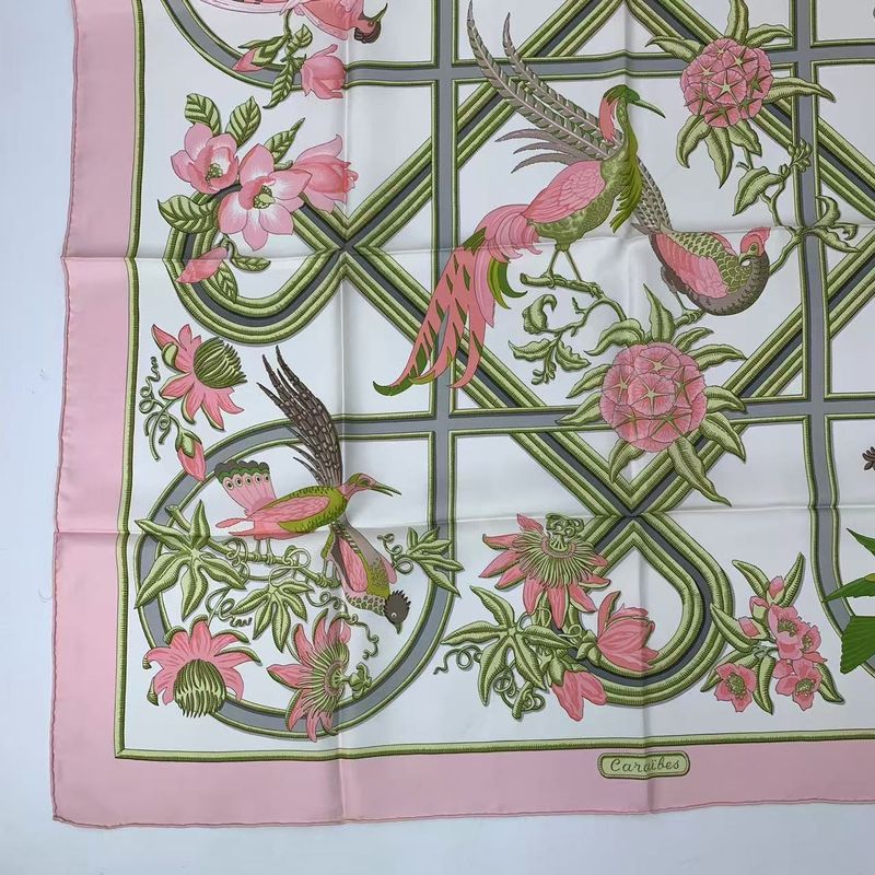 Hermes Scarf Silk Carre 90 Caraibes Caribbean Bird Pink