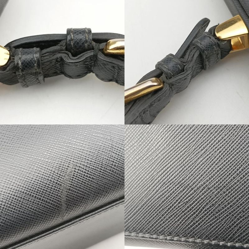 Prada Framed Top Handle Tote Black Saffianoleather 7/9