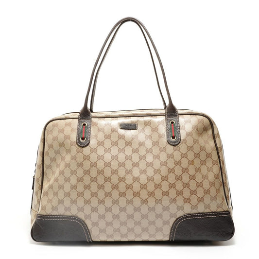 Gucci Boston Bag Sherry Line GG Crystal Gold Canvas