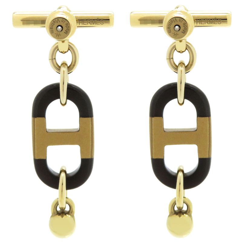 Hermes Earrings Sur Mer PM GP Buffalo Horn Beige X Black X Gold Hardware [box