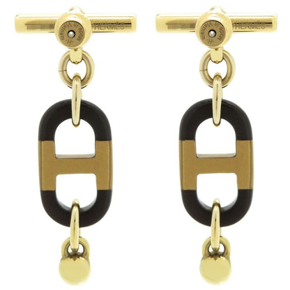 Hermes Earrings Sur Mer PM GP Buffalo Horn Beige X Black X Gold Hardware [box