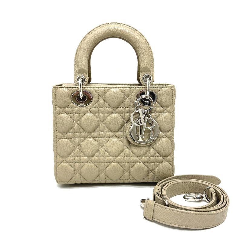 DIOR Handbag Lady Dior Cannage Leather Beige