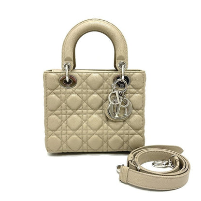 DIOR Handbag Lady Dior Cannage Leather Beige