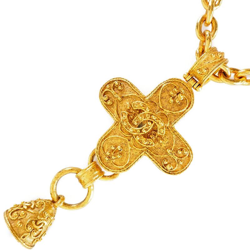 Chanel Coco Mark Cross Bell Vintage Gold Plated Gold 94A Ladies 170g Necklace