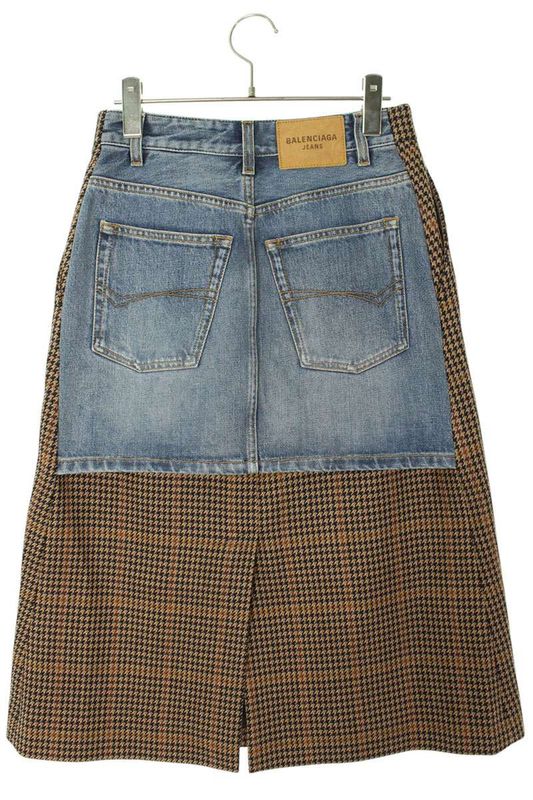 Balenciaga 675414 Tlu13 Hound's Tooth Denim Skirt Women's 34