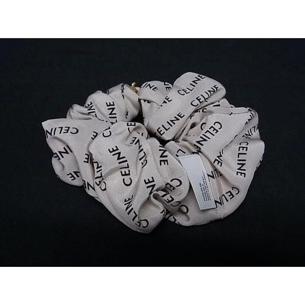 Celine Macadam Reille Silk Scrunchie Hair Tie Light Beige — view 2
