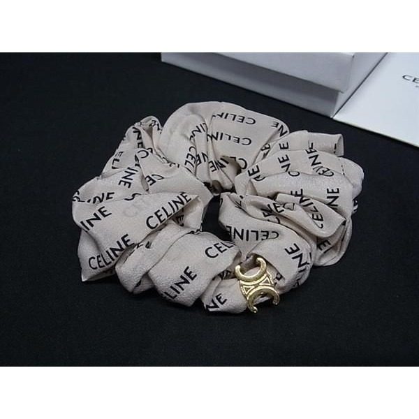 Celine Macadam Reille Silk Scrunchie Hair Tie Light Beige