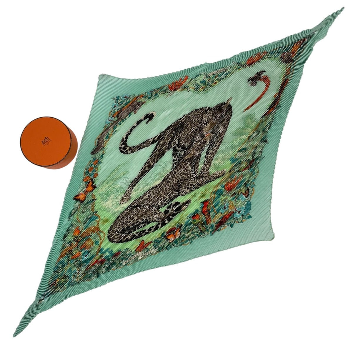 Hermes Scarf Pleated Silk Dip Dye Jungle Love Green