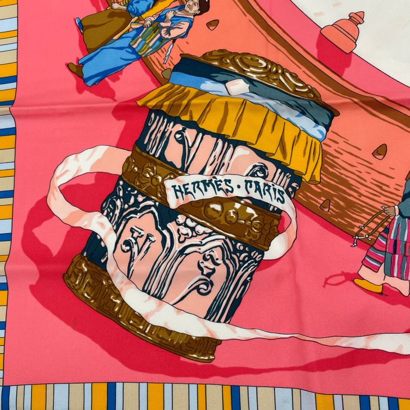 Hermes Carre 90 Prieres AU VENT Prayer In The Wind Silk Scarf Pink
