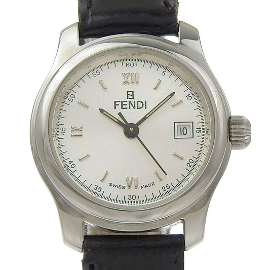 Fendi Orologi Stainless Steel Leather Quartz Analog Display Watch