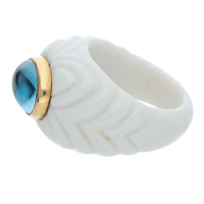 Bulgari Chandra 18K Yellow Gold Blue Topaz Ring Ladies Size 10