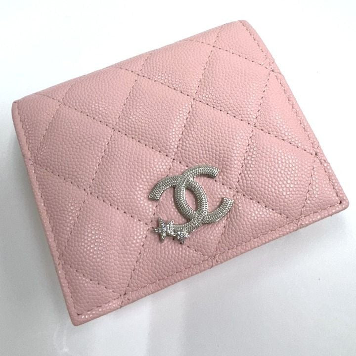 Chanel Small Flap Wallet Star CC Caviar Leather Pink Silver