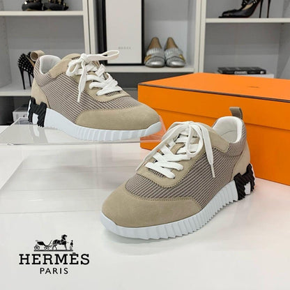 Hermes Bouncing Fabric Suede Sneakers Beige