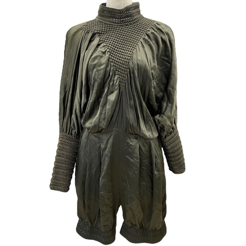Fendi Silk Romper Mini Dress Back Open Knitted Fabric Khaki