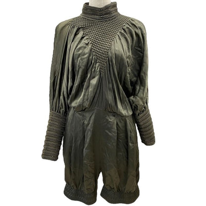 Fendi Silk Romper Mini Dress Back Open Knitted Fabric Khaki