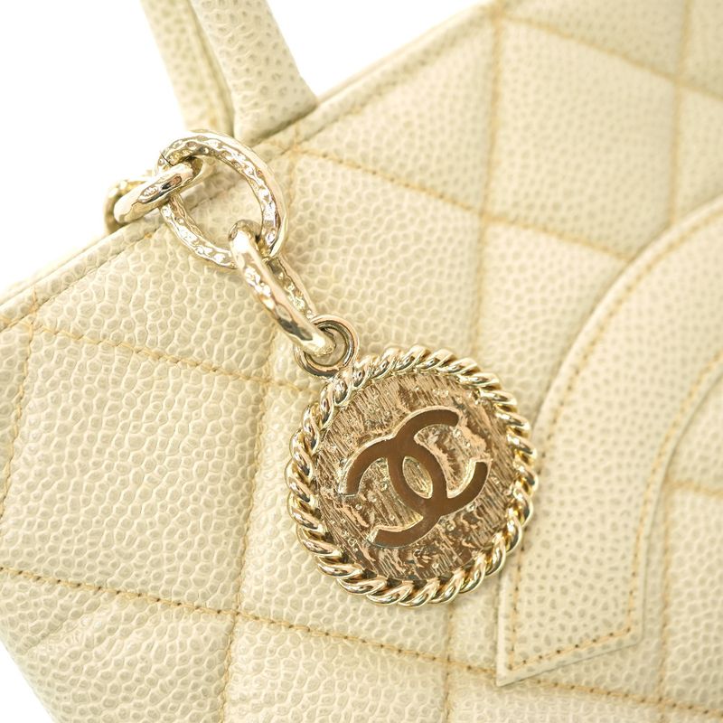 Chanel Reprint Tote Caviar Skin Ivory Grey Gold Hardware Tote Bag 0088chanel