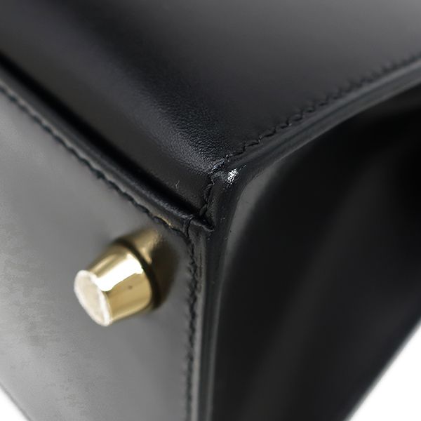 Hermes 2-Way Bag Kelly 28 Outer Stitch Box Calf Black Gold Hardware Black