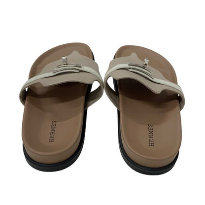 Hermes Empeel Sandals Shoes Leather Brown White Unused Kelly Hardware Mule Flat
