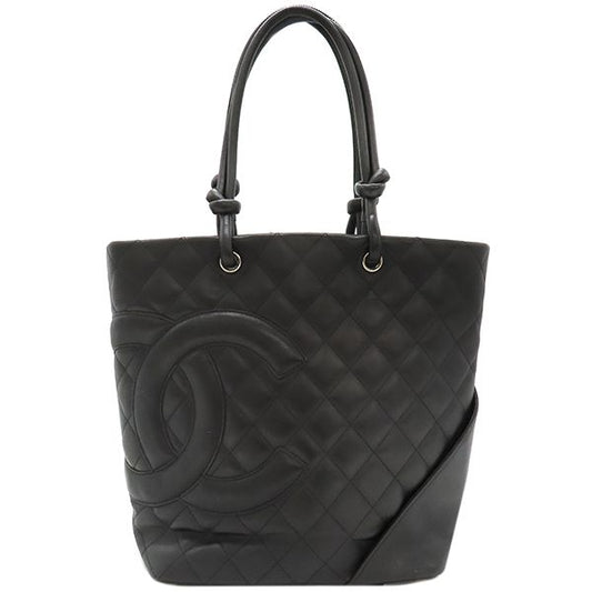 Chanel Tote Bag Cambon Line Medium Leather Enamel Black Silver Hardware Black