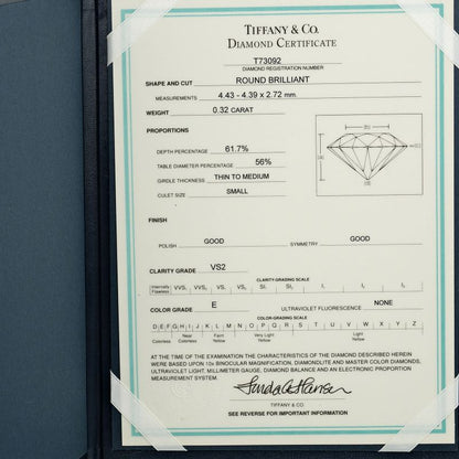 Tiffany & Co Solitaire 0.32ct Vs2/e/good Pt950platinum × Diamond #8 Ladies 3g
