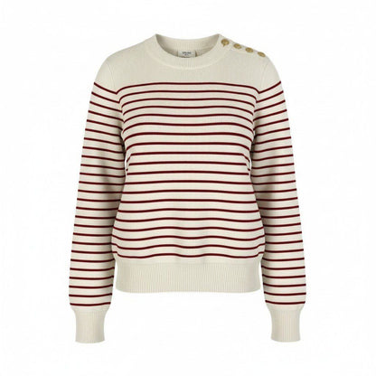Celine D7 Mariniere Crew Neck Knit Sweater Gold Button S White Red