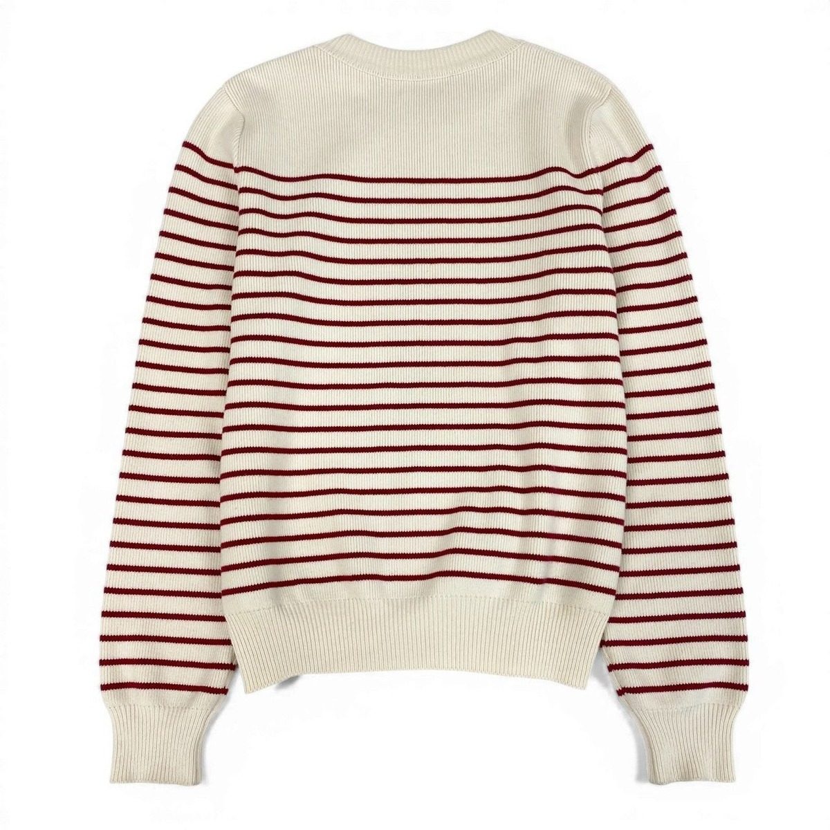 Celine D7 Mariniere Crew Neck Knit Sweater Gold Button S White Red — view 3