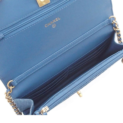 Chanel Quilted Chain Wallet Blue Gold Denim Lambskin Coco Ball Random Shoulder — view 5