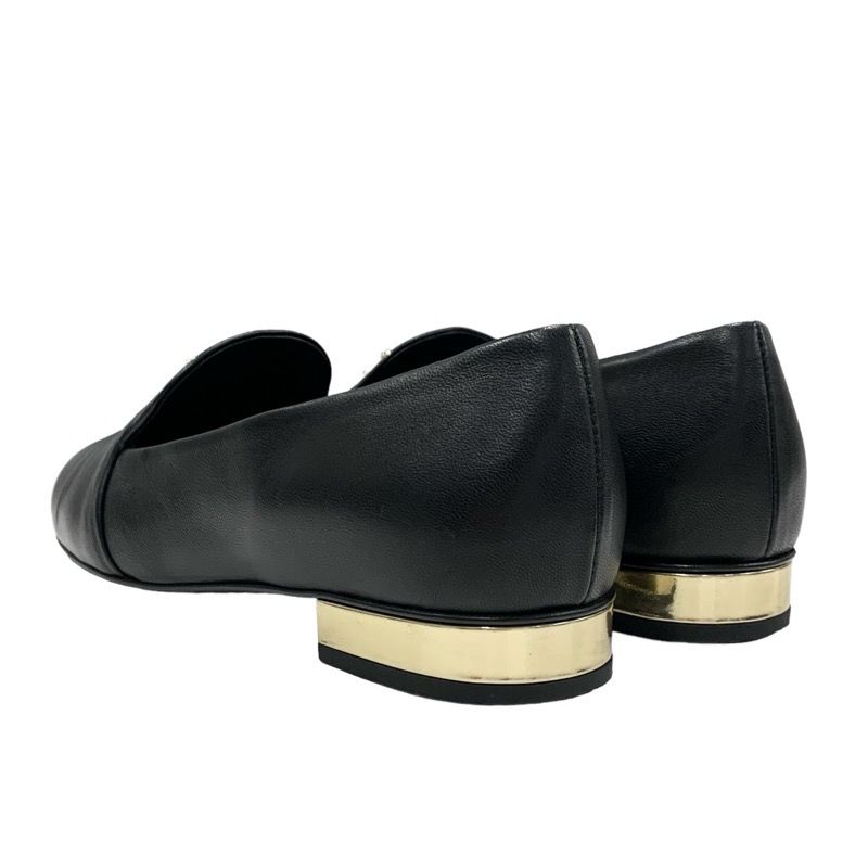 Chanel Loafers Leather Shoes Lambskin Black Gold Opera Shoes Flat Shoes Here