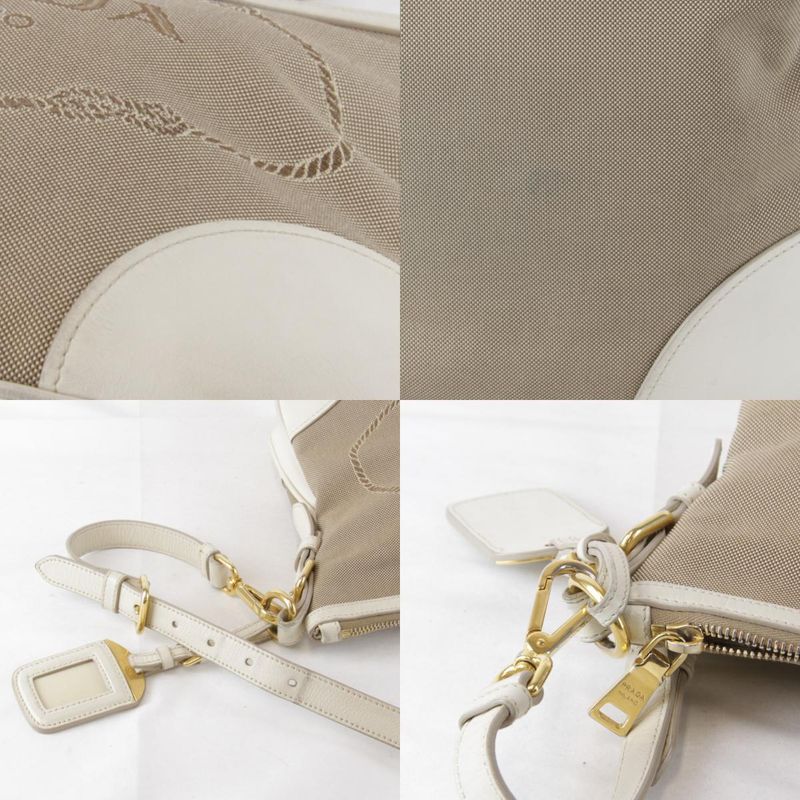 Prada Logo Jacquard Shoulder Bag Canvas Ladies
