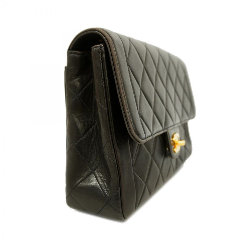 Chanel Shoulder Bag Matelasse Lambskin Black Gold Hardware Women
