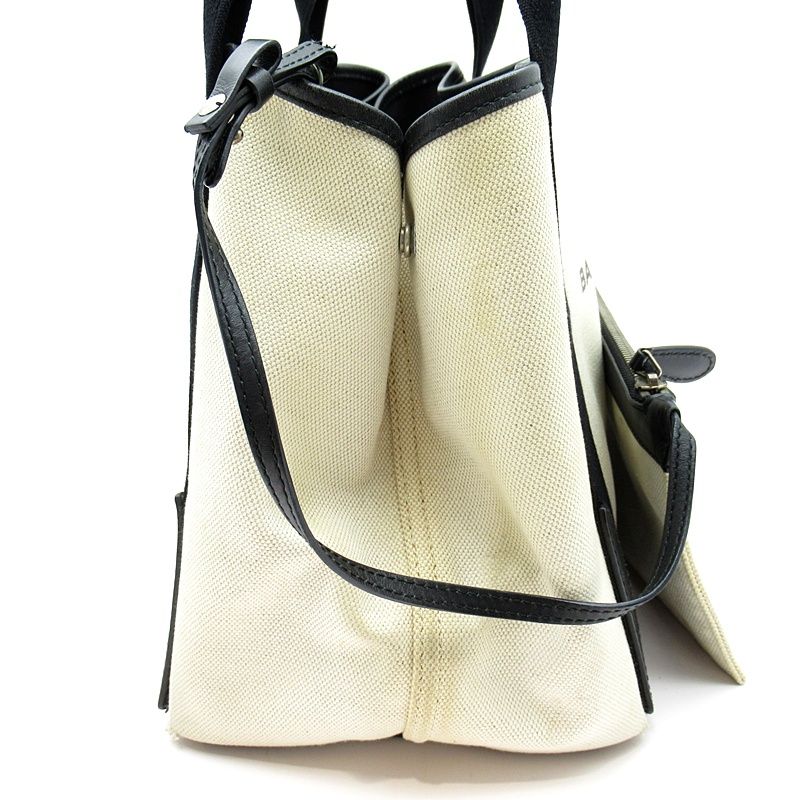 Balenciaga Navy Cabas Su S 339933 Canvas Leather Women's Tote Bag Natural Black