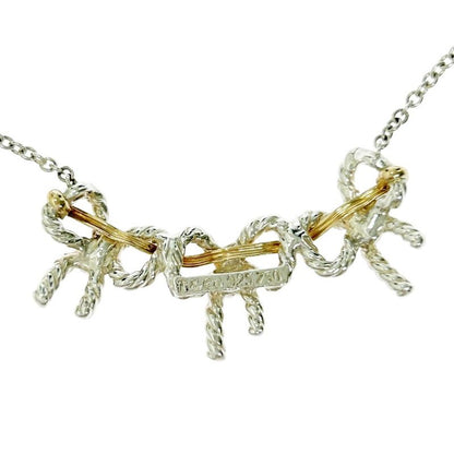 Tiffany & Co Silver Gold Triple Ribbon Necklace 5.2g 925 750 Engraved 351840