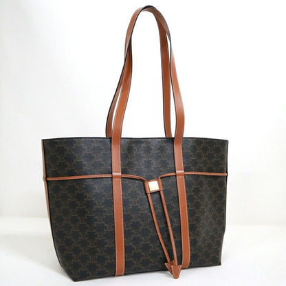 Celine Triomphe Cabas Drawstring Tote Dark Brown Leather