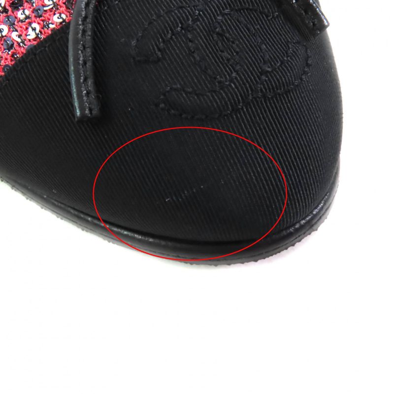 CHANEL G02819 Coco Mark Sequins Flat Shoes With Ribbon Pinkish 36.5 Storage