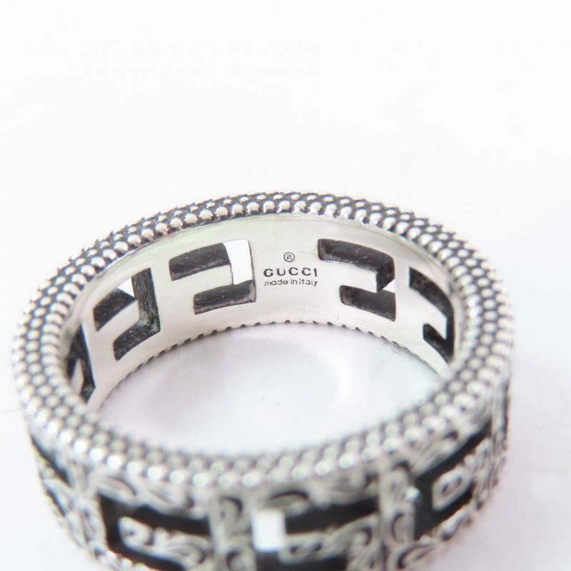 Gucci Arabesque Square G Ag925 Ring Silver 11 With Box And Storage Bag Made In