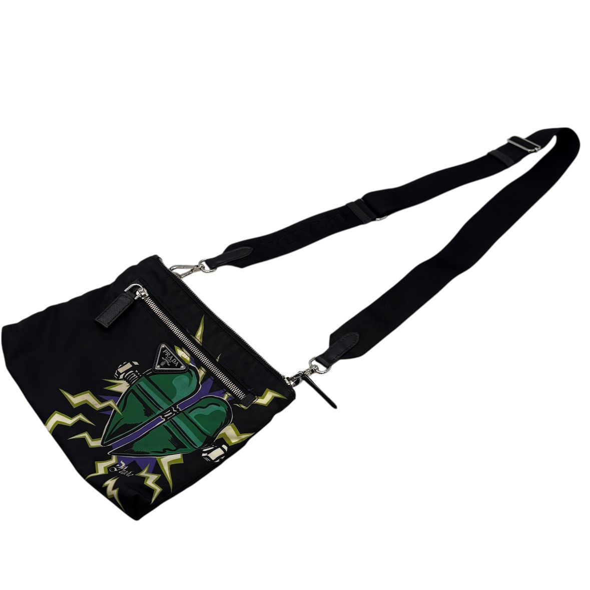 Prada Shoulder Bag Triangle Logo Nylon Universal Frankenstein Silver