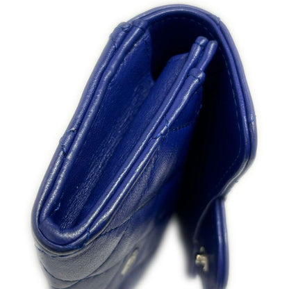 Chanel Card Case Business Holder Quilted CC Logo Lambskin Blue Silver