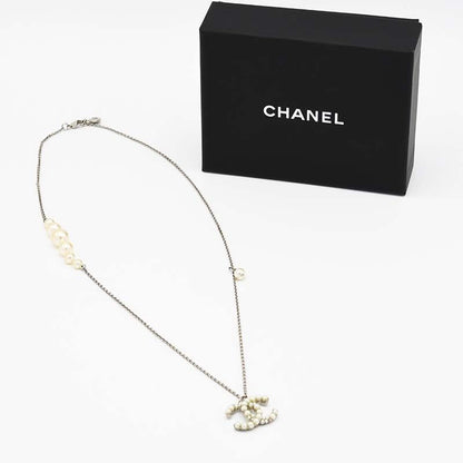 Chanel Pearl Necklace Coco Mark A14 Silver Color Total Weight Approx 11.7g With