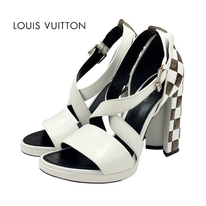 Louis Vuitton Match Make Line Monogram Sandals Shoes Leather White Brown Damier