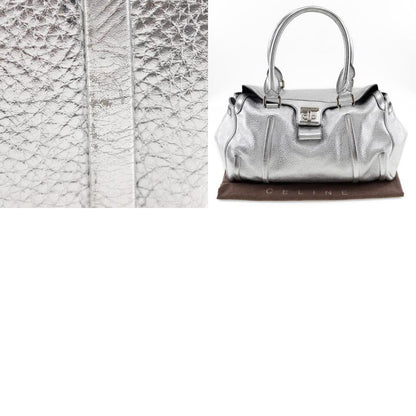 Celine Logo Plate Calf Silver Ladies Handbag