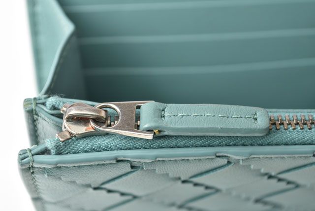 Bottega Veneta Long Wallet Flap Intrecciato Light Blue